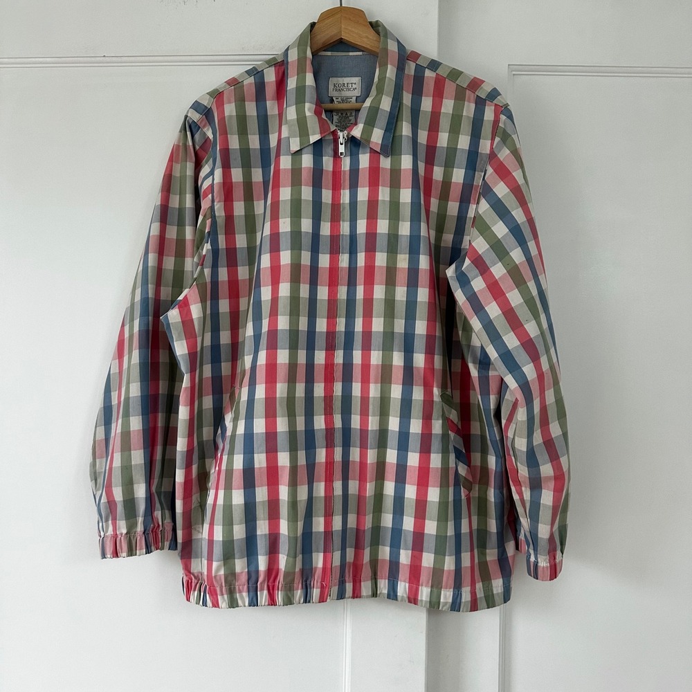 Vintage Koret Francisca Plaid Zip Front Jacket Womens Large Multi Windbreaker